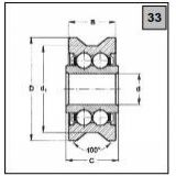 VLM 053 C (Laufrolle D14, schwarz) Ložisko kuličkové dvouřadé speciální,  12x 39,9x20/18 zápich V100°x3,2 (2ZRTNH R13-31) černěné kroužky