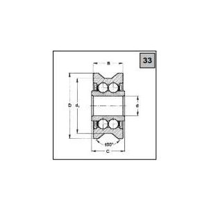 VLM 053 C (Laufrolle D14, schwarz) Ložisko kuličkové dvouřadé speciální,  12x 39,9x20/18 zápich V100°x3,2 (2ZRTNH R13-31) černěné kroužky